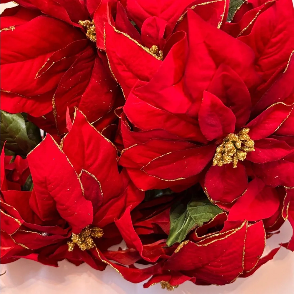 Poinsettia with GOLD ACCENTS FAUX POINSETTIA WITH GOLD TRIM Red CHRISTMAS